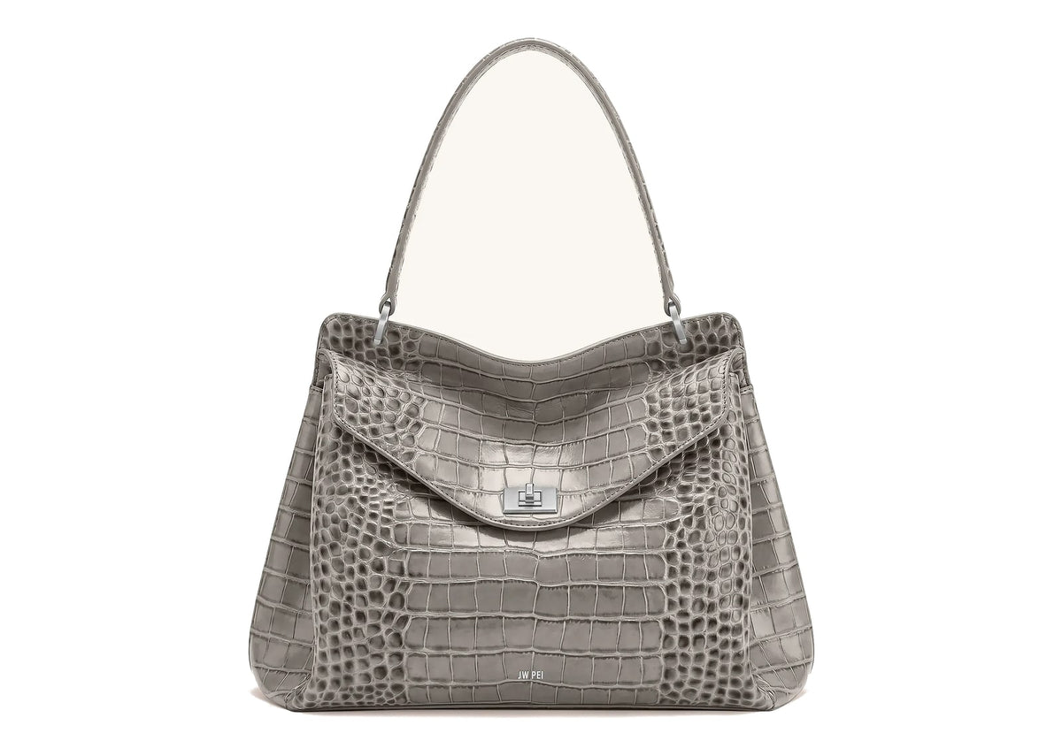JW PEI Lucia Turn-Lock Shoulder Bag Grey Croc