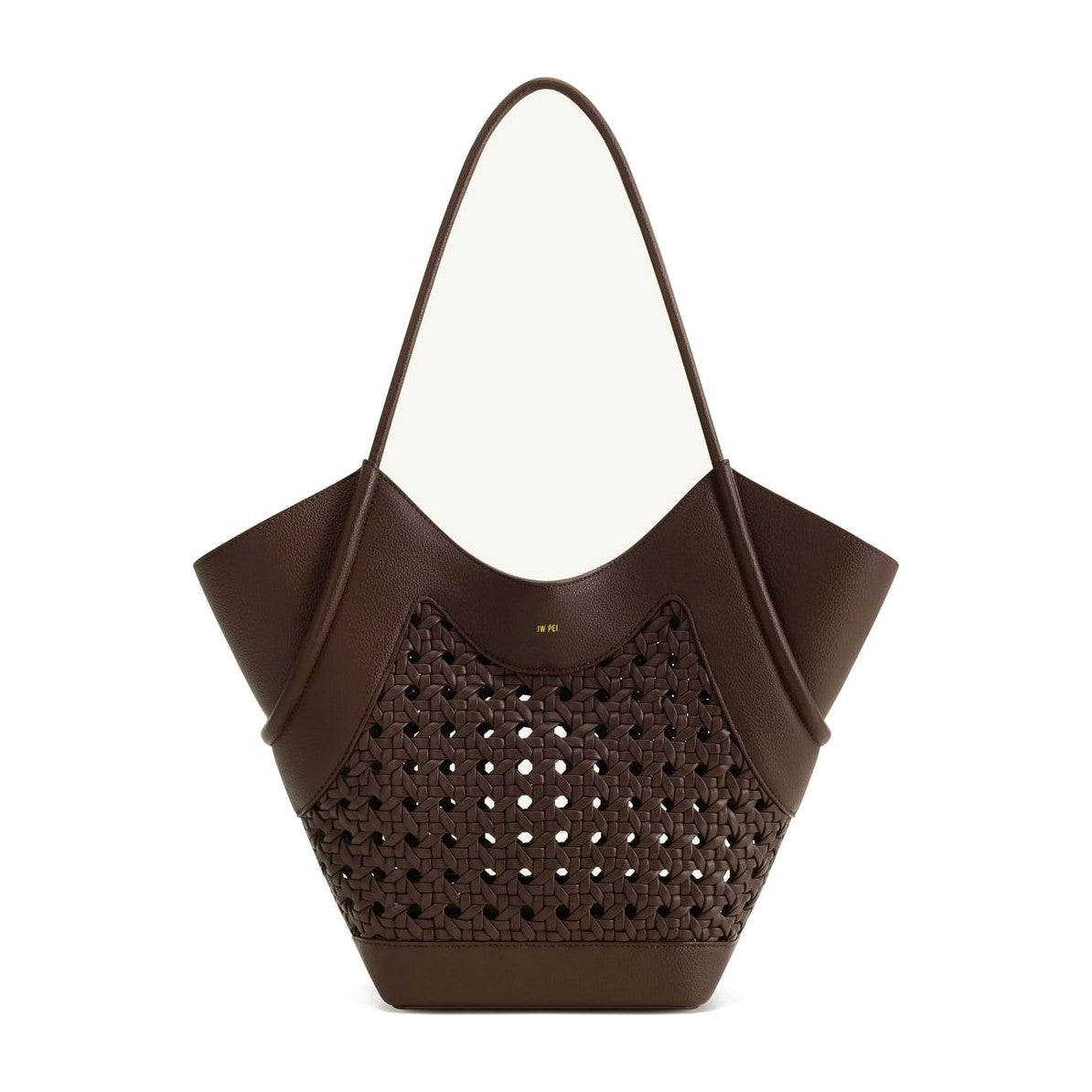 JW PEI Maribel Woven Panel Tote Bag Dark Brown