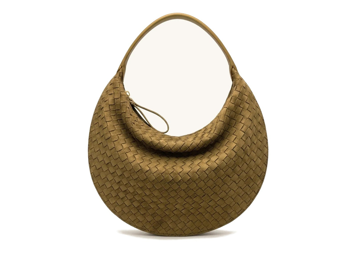 JW PEI Nola Faux Suede Woven Crescent Shoulder Bag Olive Green