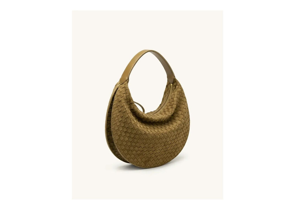 JW PEI Nola Faux Suede Woven Crescent Shoulder Bag Olive Green