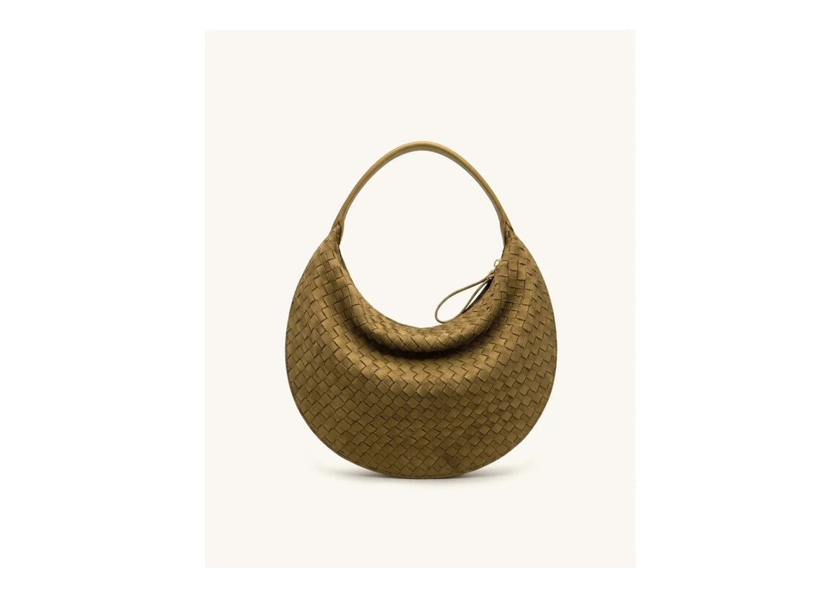 JW PEI Nola Faux Suede Woven Crescent Shoulder Bag Olive Green
