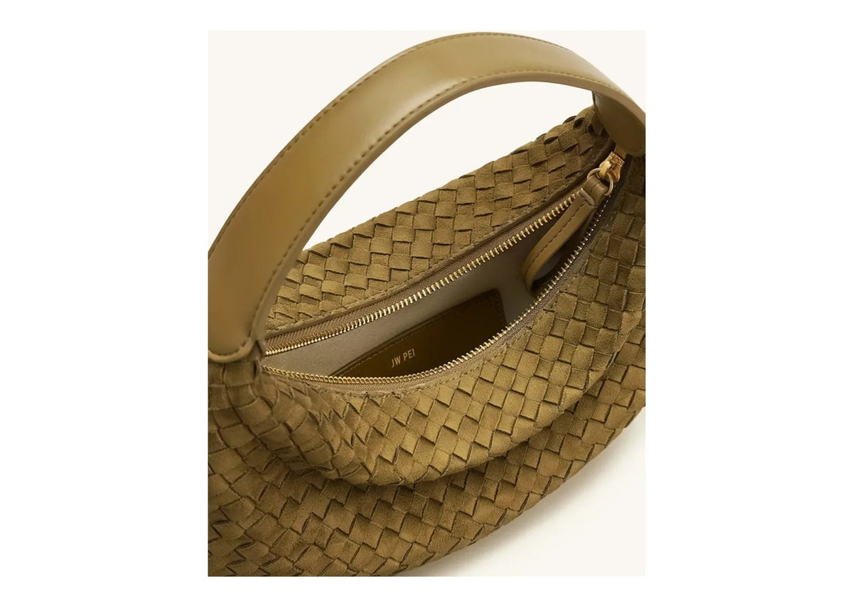JW PEI Nola Faux Suede Woven Crescent Shoulder Bag Olive Green