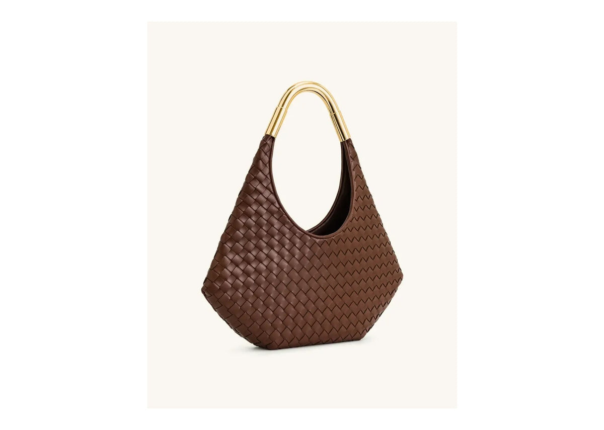JW PEI Olivia Hand-Woven Metal Handle Hobo Bag Brown