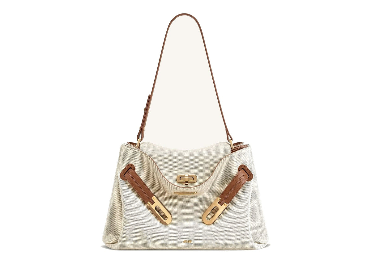 JW PEI Rhea Double Buckle Shoulder Bag Brown Canvas