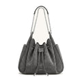JW PEI Rowan Faux Suede Drawstring Chain Bucket Bag Smog Gray Croc