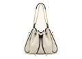 JW PEI Rowan Ruched Drawstring Chain Bucket Bag Black Canvas