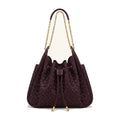 JW PEI Rowan Weaving Ruched Drawstring Chain Bucket Bag Dark Cherry