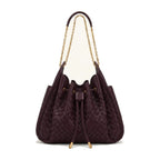 JW PEI Rowan Weaving Ruched Drawstring Chain Bucket Bag Dark Cherry