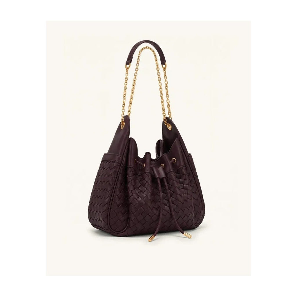 JW PEI Rowan Weaving Ruched Drawstring Chain Bucket Bag Dark Cherry