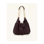 JW PEI Rowan Weaving Ruched Drawstring Chain Bucket Bag Dark Cherry