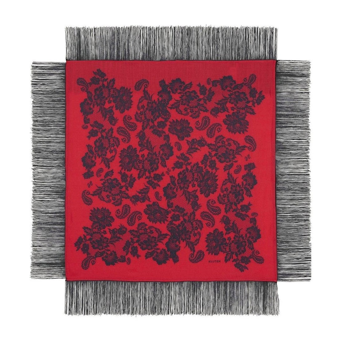 Kujten Large Bandana Helia Lace Fringes Coral Red