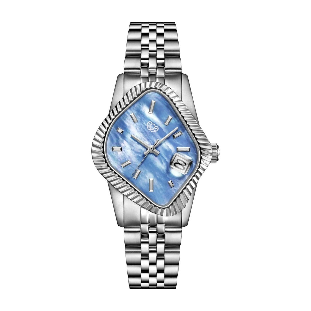 Laarvee Fluted Bezel Steel Blue Mother-of-Pearl