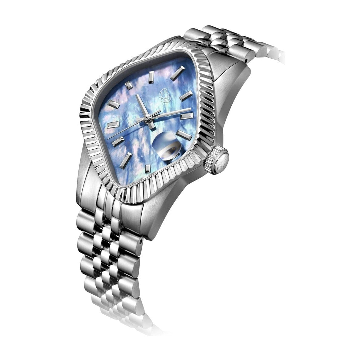 Laarvee Fluted Bezel Steel Blue Mother-of-Pearl