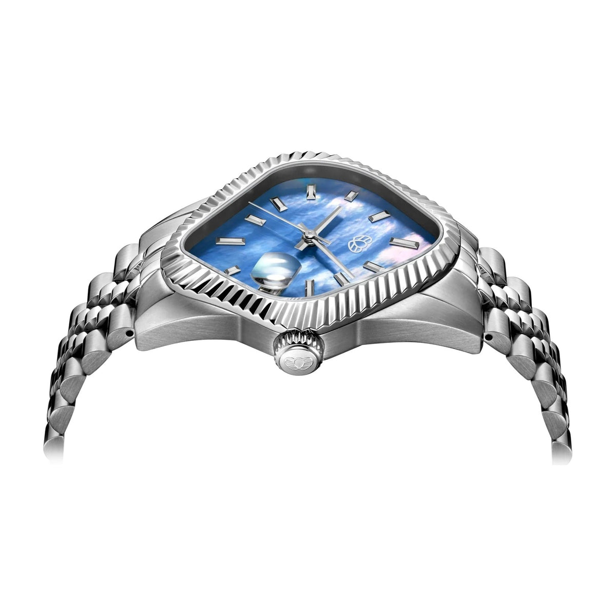 Laarvee Fluted Bezel Steel Blue Mother-of-Pearl