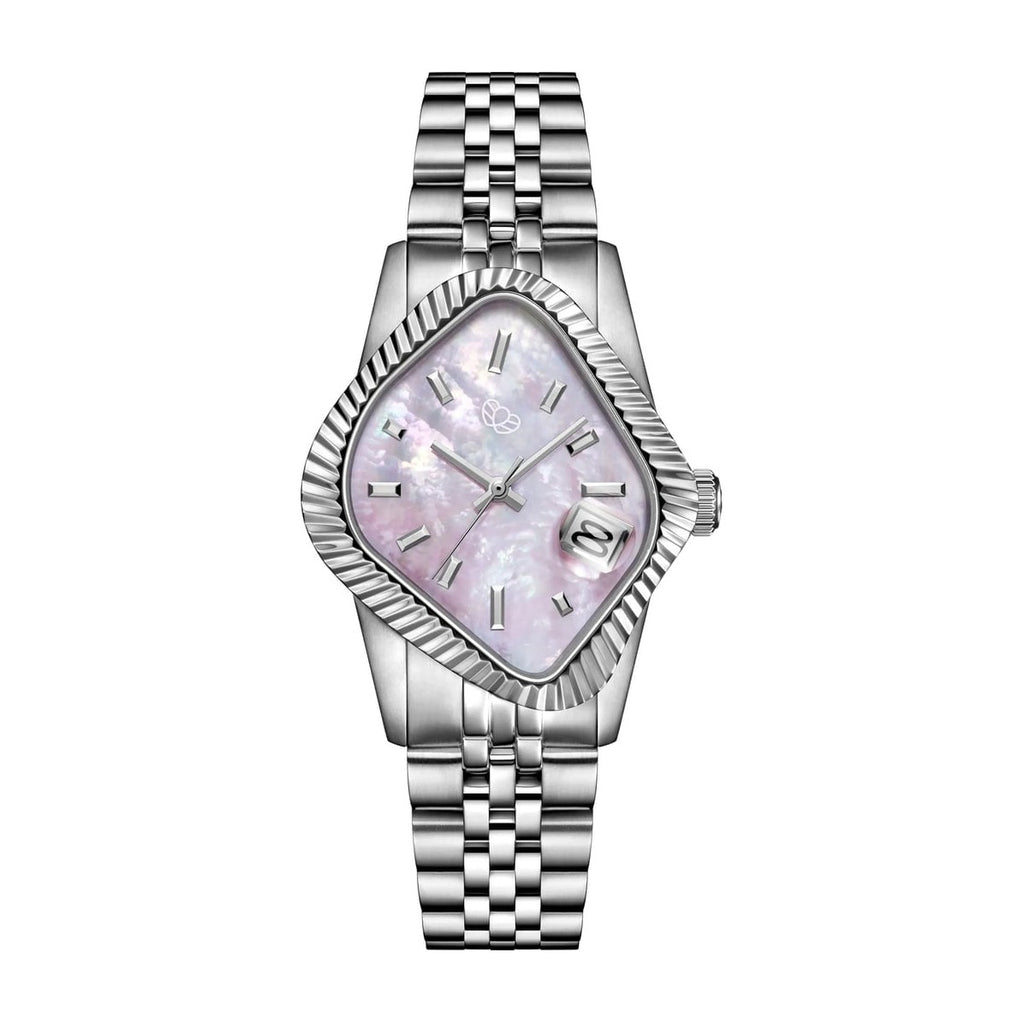 Laarvee Fluted Bezel Steel Pink Mother-of-Pearl
