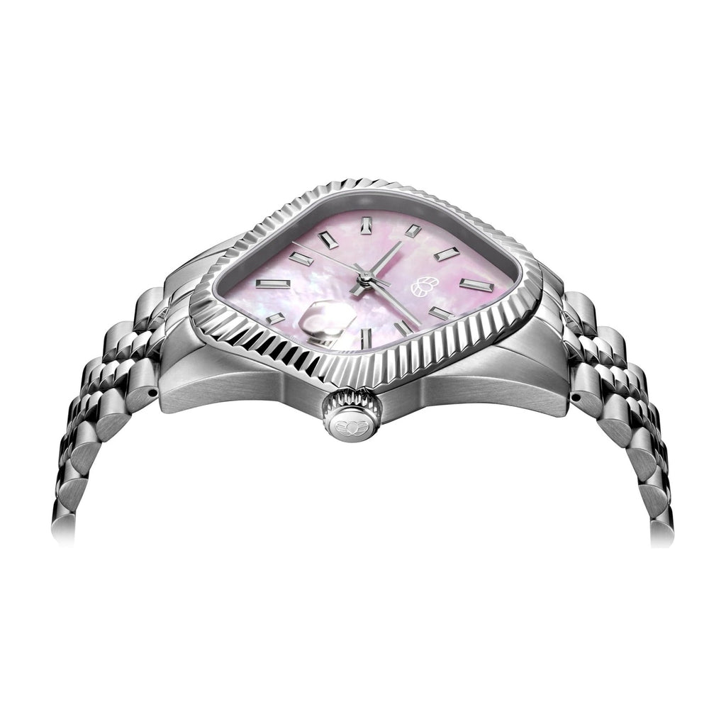 Laarvee Fluted Bezel Steel Pink Mother-of-Pearl