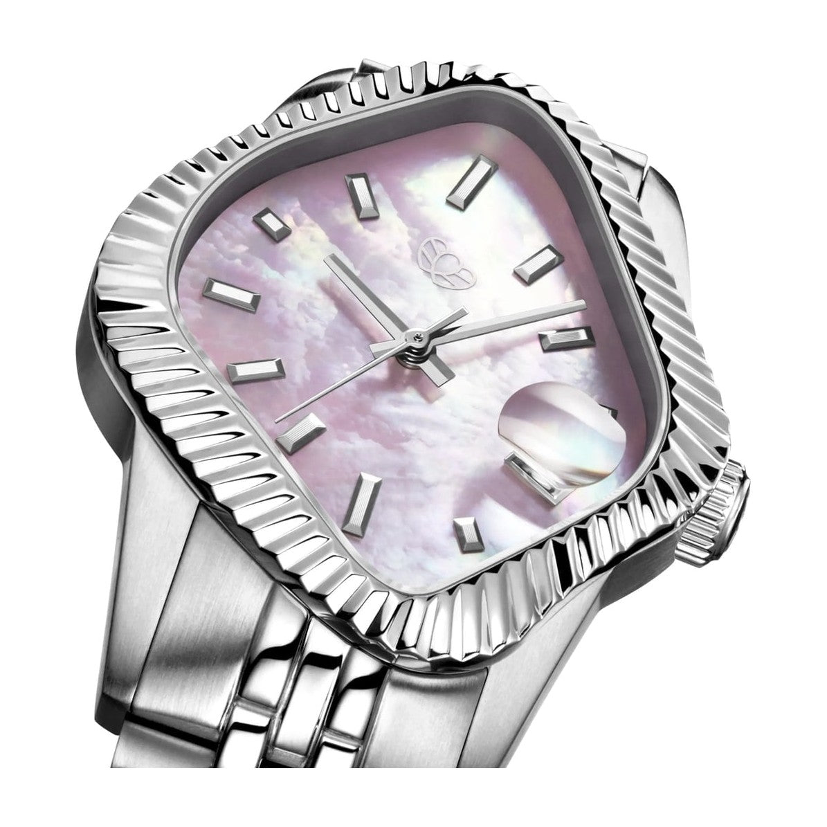Laarvee Fluted Bezel Steel Pink Mother-of-Pearl