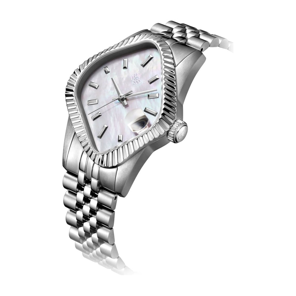 Laarvee Fluted Bezel Steel White Mother-of-Pearl