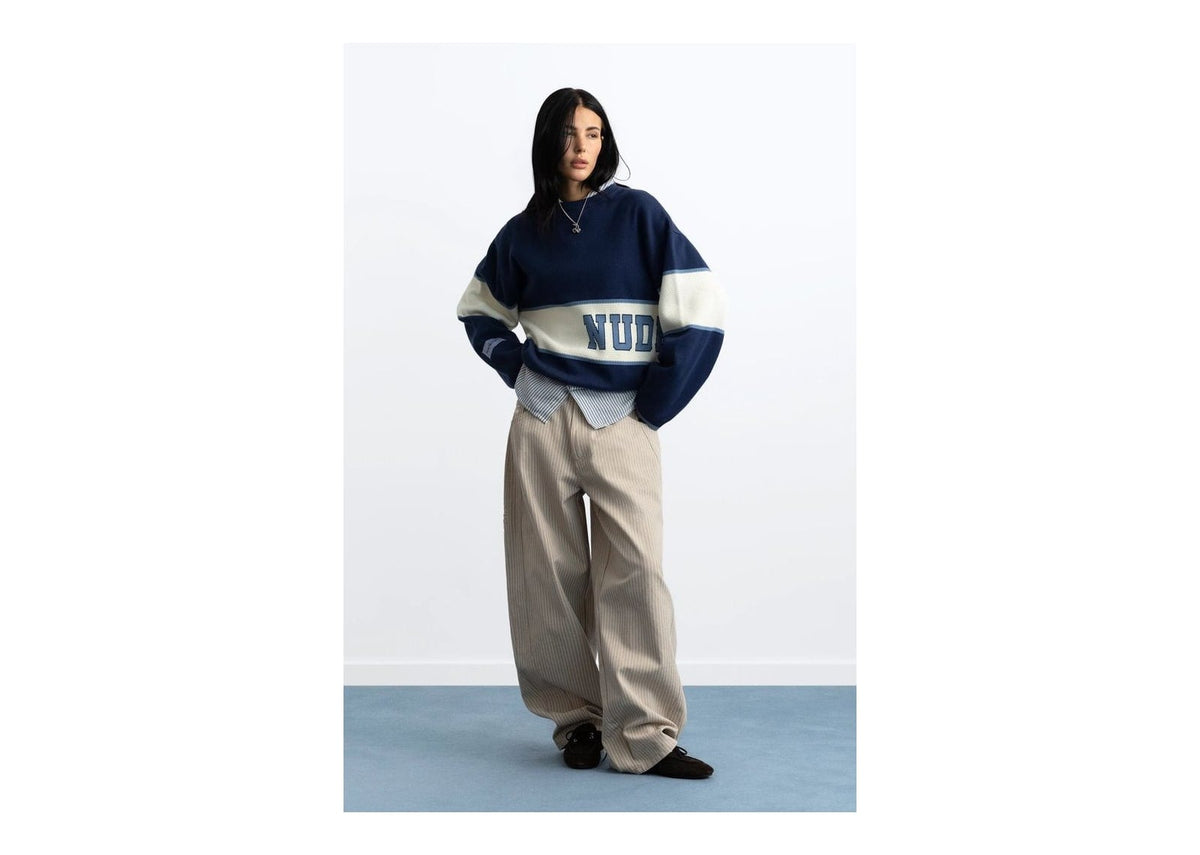 Nude Project Big-Striped Knit Sweater Navy