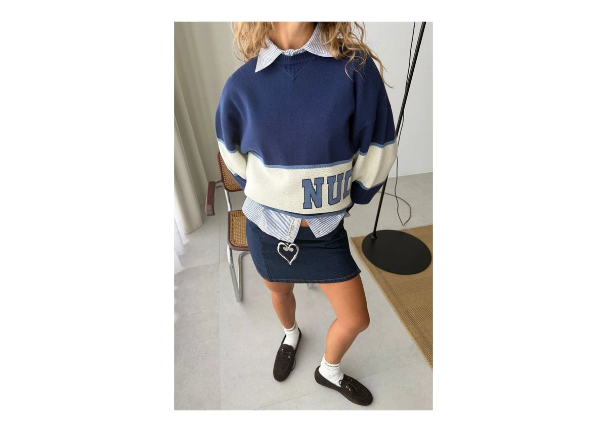 Nude Project Big-Striped Knit Sweater Navy