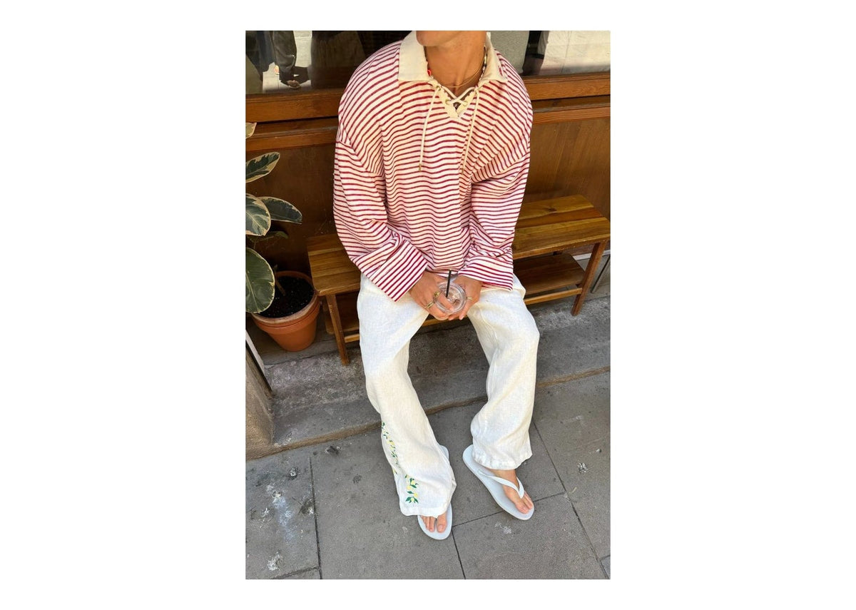 Nude Project Faded Striped Polo Red