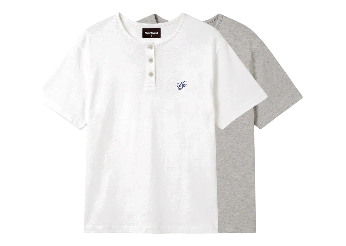 Nude Project Henley Neck Tee White/Grey 2 x Pack