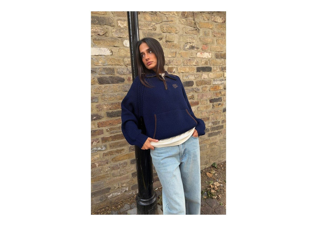 Nude Project Ridgmount Quarter-Zip Knit Sweater Navy