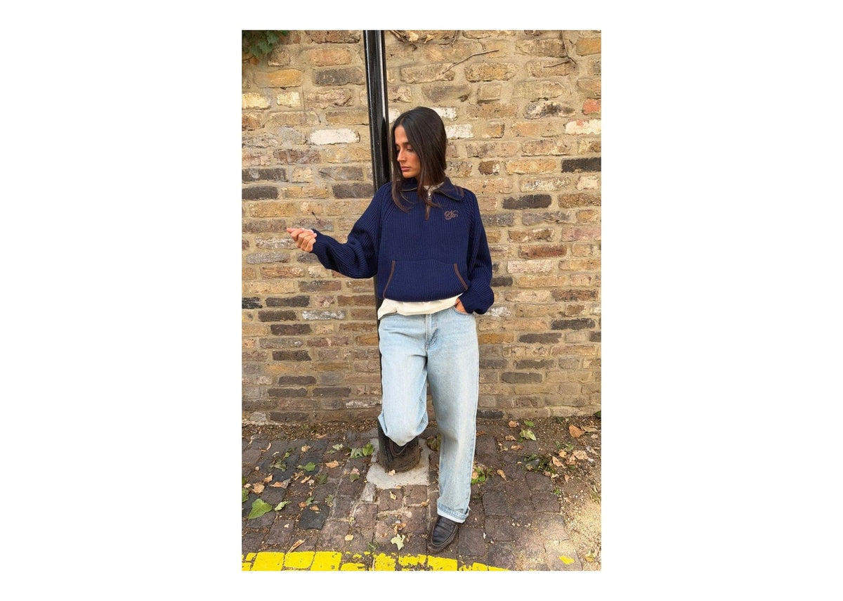 Nude Project Ridgmount Quarter-Zip Knit Sweater Navy
