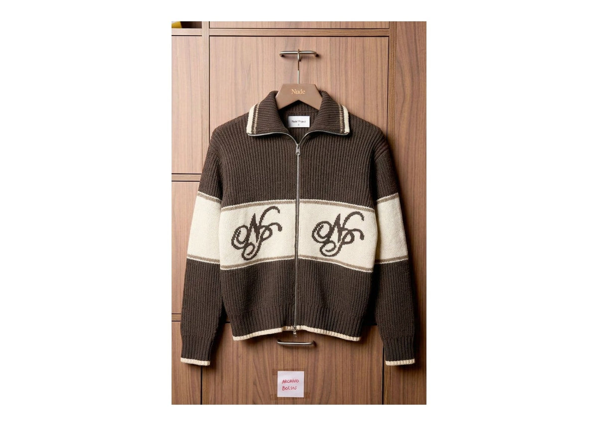 Nude Project Voyage Knit Zip-Up Cardigan Brown