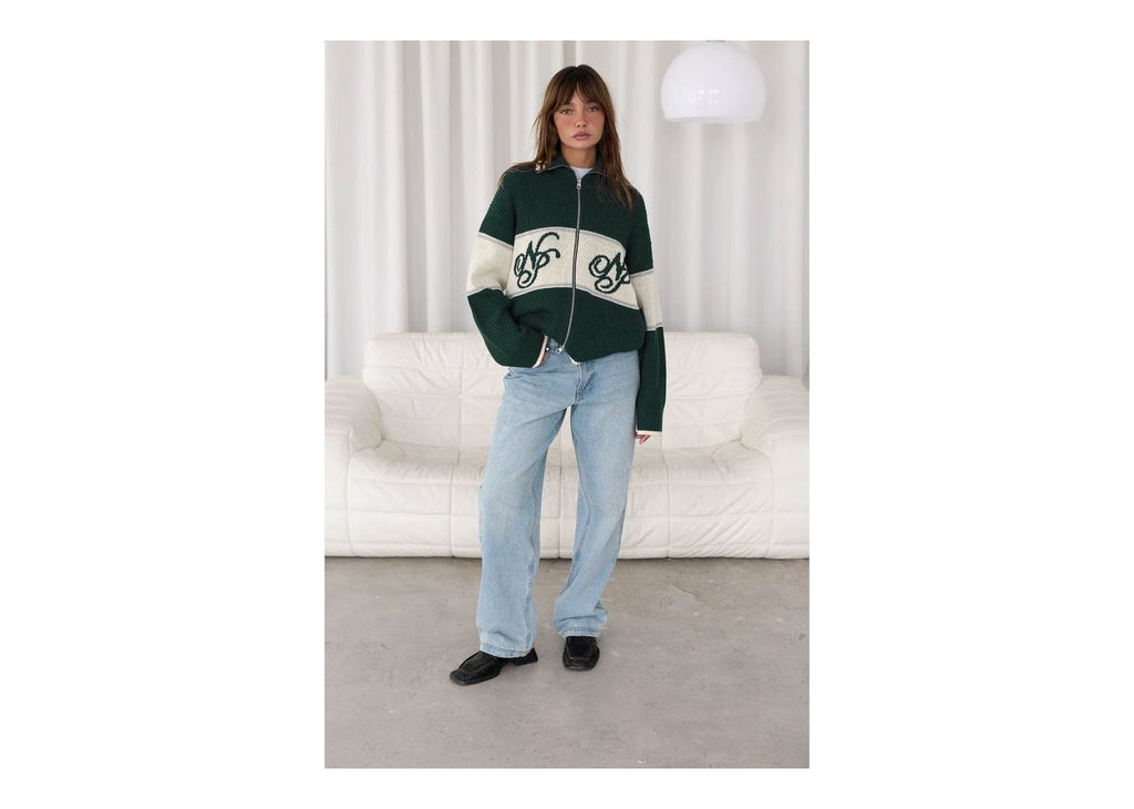 Nude Project Voyage Knit Zip-Up Cardigan Green