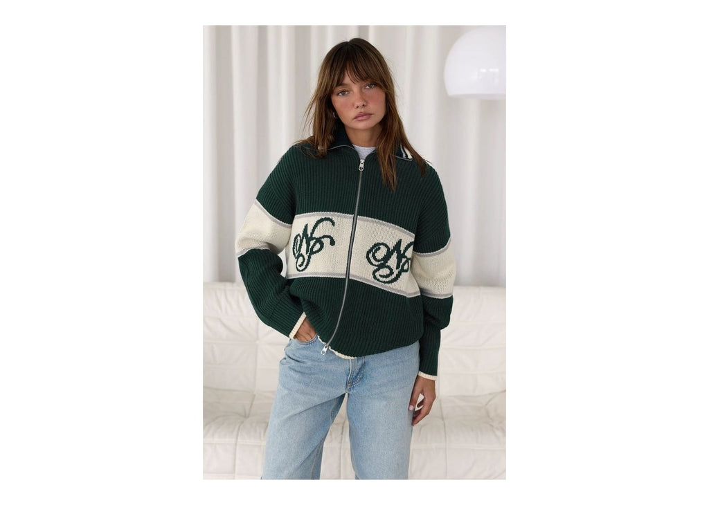 Nude Project Voyage Knit Zip-Up Cardigan Green