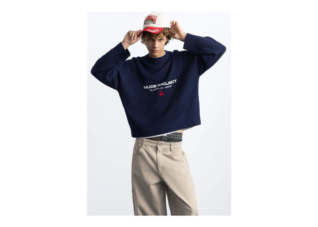 Nude Project Wavy Knit Sweater Navy