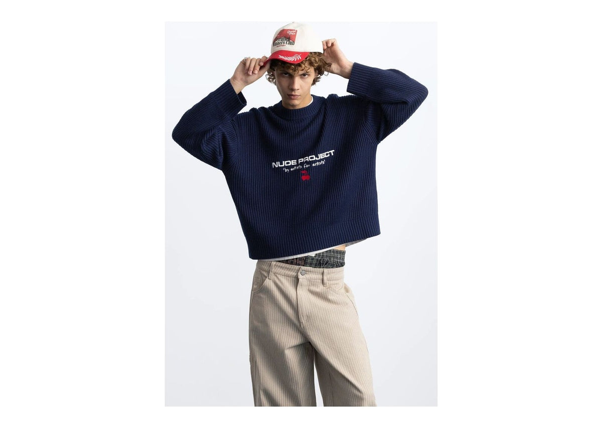 Nude Project Wavy Knit Sweater Navy
