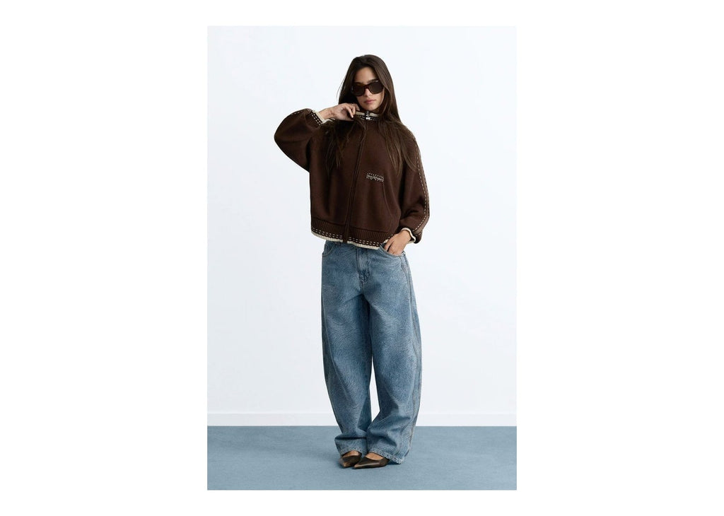 Nude Project Work Trip Zip-Up Knit Cardigan Brown
