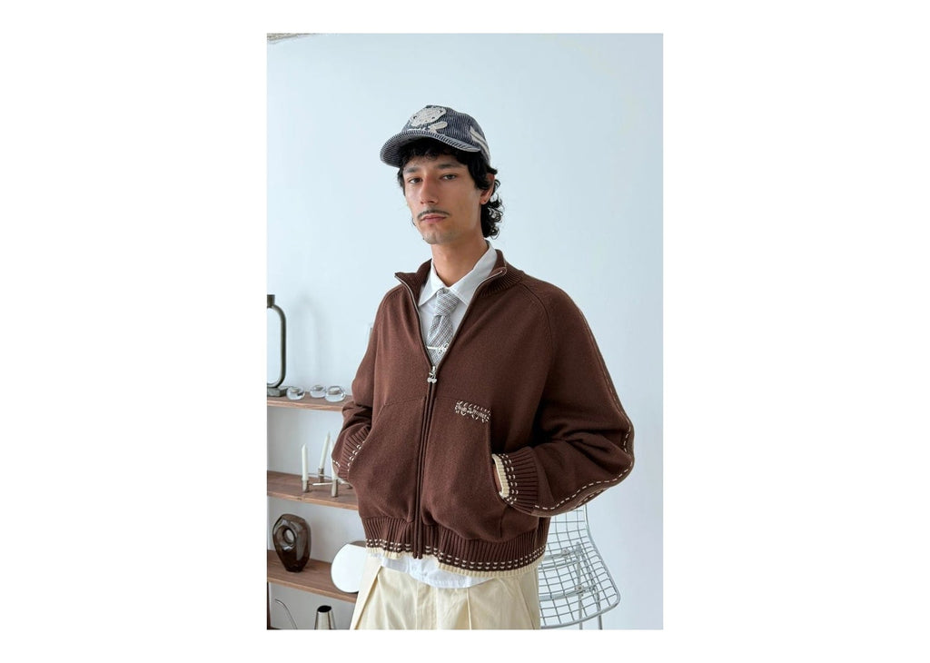 Nude Project Work Trip Zip-Up Knit Cardigan Brown