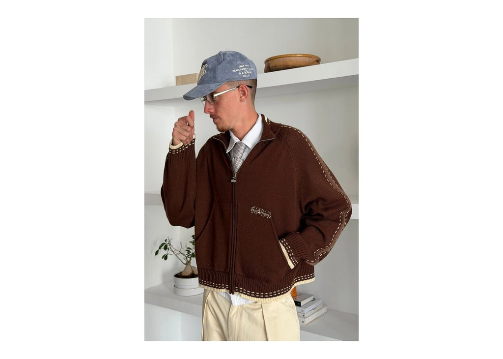 Nude Project Work Trip Zip-Up Knit Cardigan Brown
