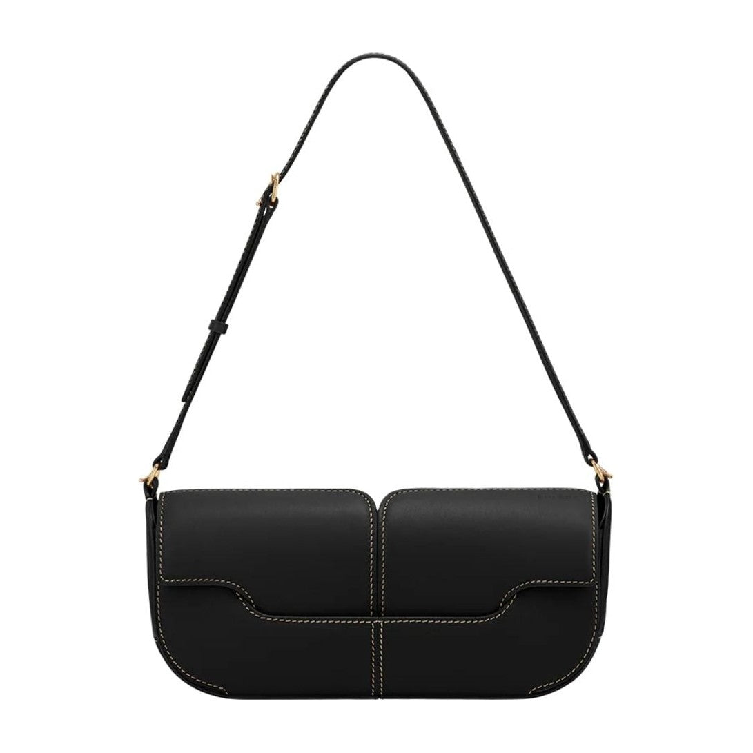 Polène Osmo Edition Smooth Black with Ecru Stitching