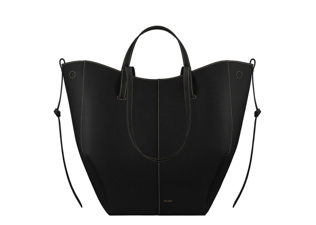 Polène Cyme Tote Edition Textured Black with Ecru Stitching
