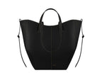 Polène Cyme Tote Edition Textured Black with Ecru Stitching