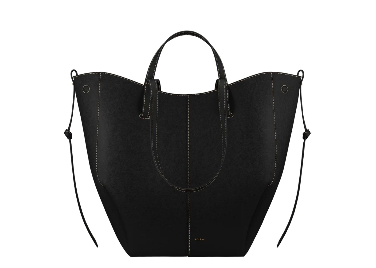 Polène Cyme Tote Edition Textured Black with Ecru Stitching