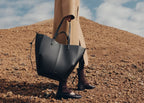 Polène Cyme Tote Edition Textured Black with Ecru Stitching