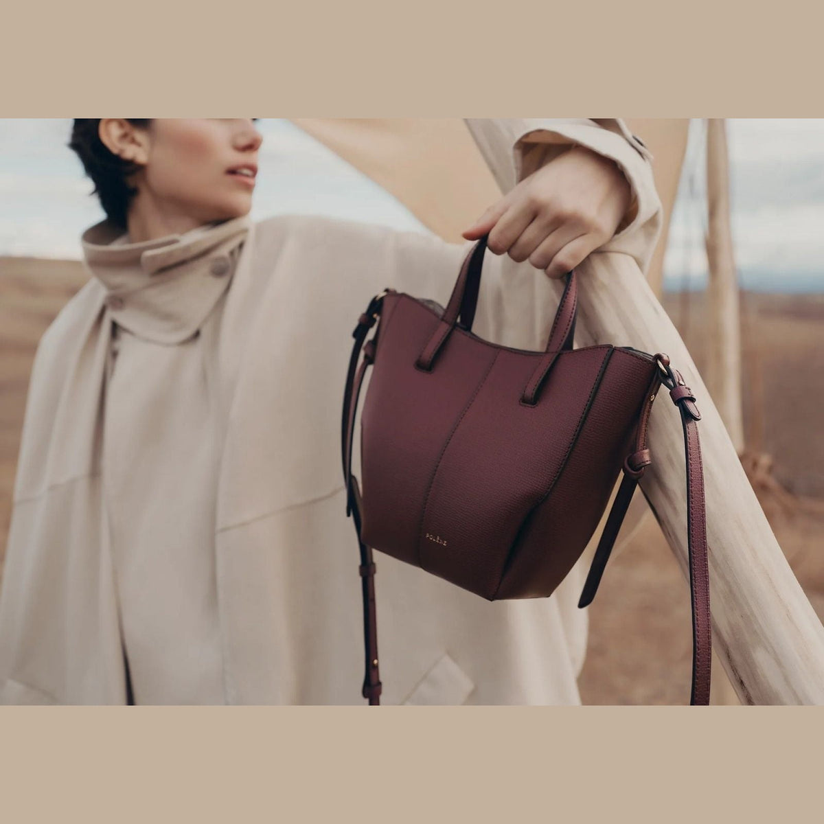 Polène Cyme Tote Nano Edition Textured Black Cherry