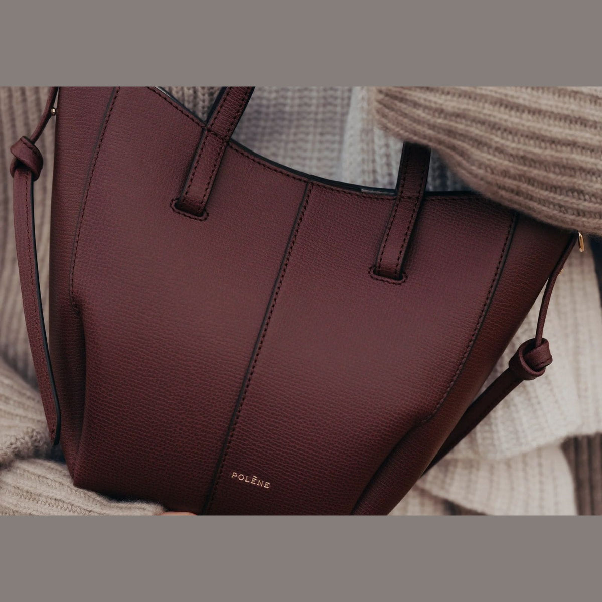 Polène Cyme Tote Nano Edition Textured Black Cherry
