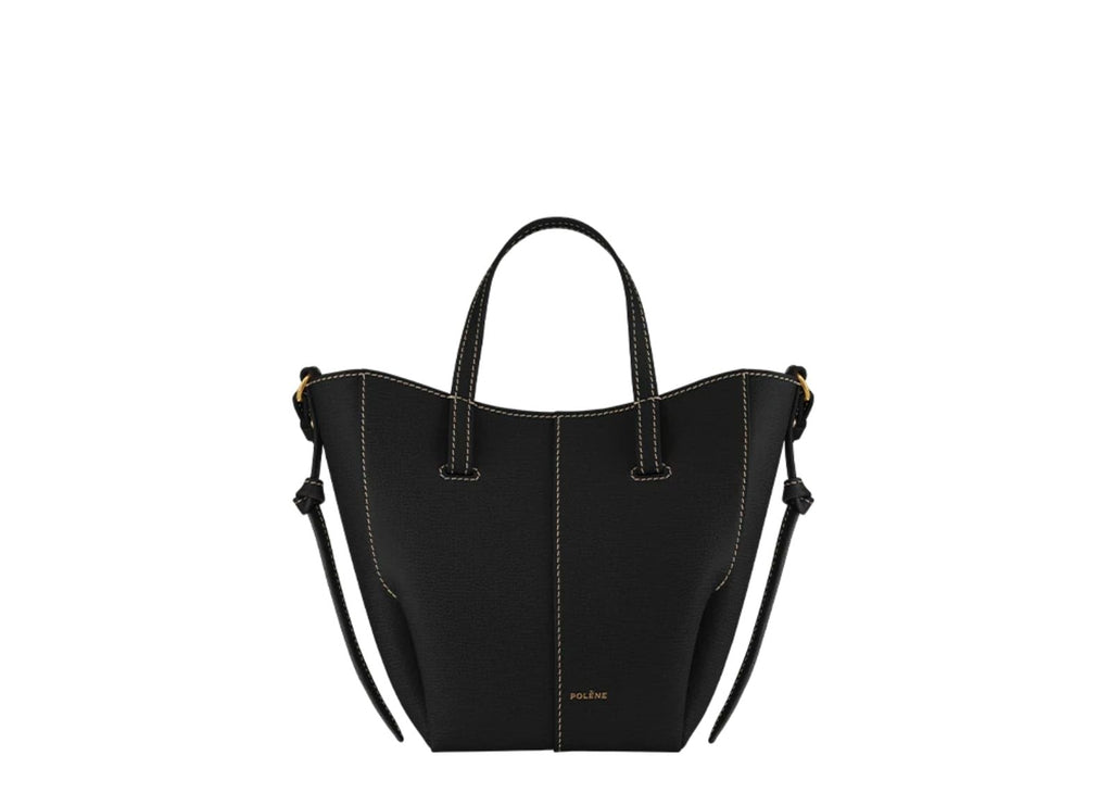 Polène Cyme Tote Nano Edition Textured Black with Ecru Stitching