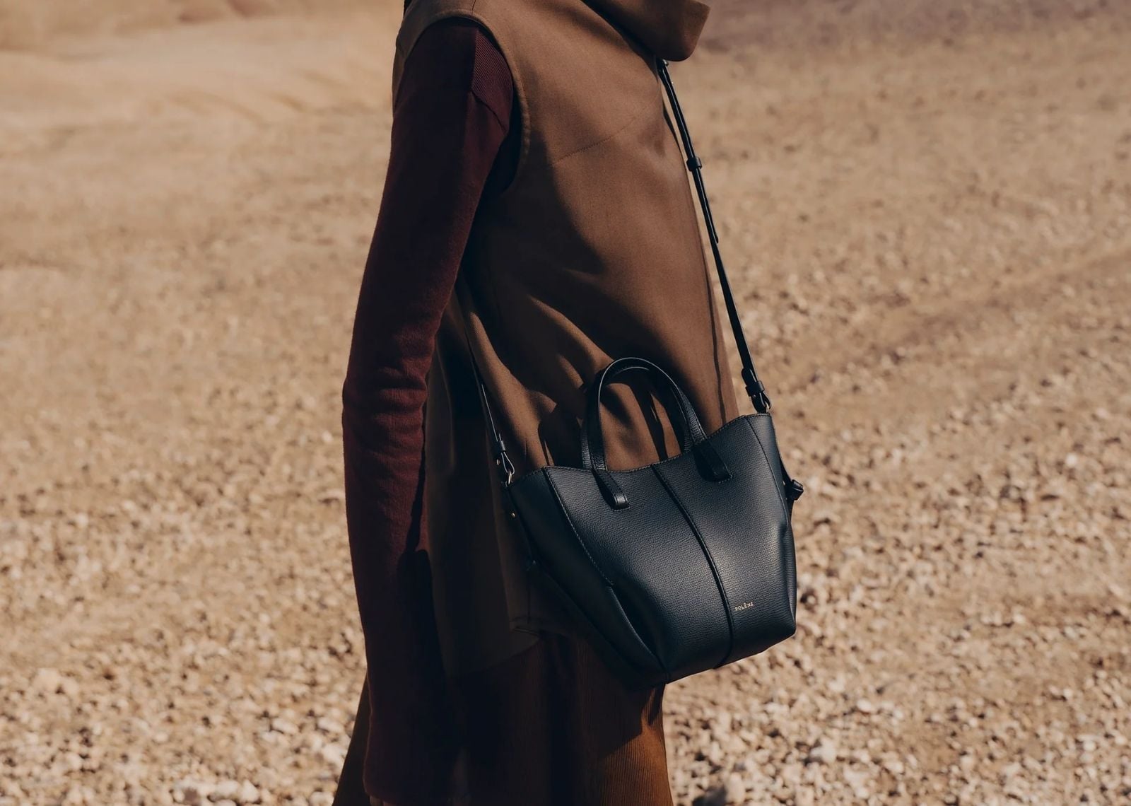 Polène Cyme Tote Nano Edition Textured Black
