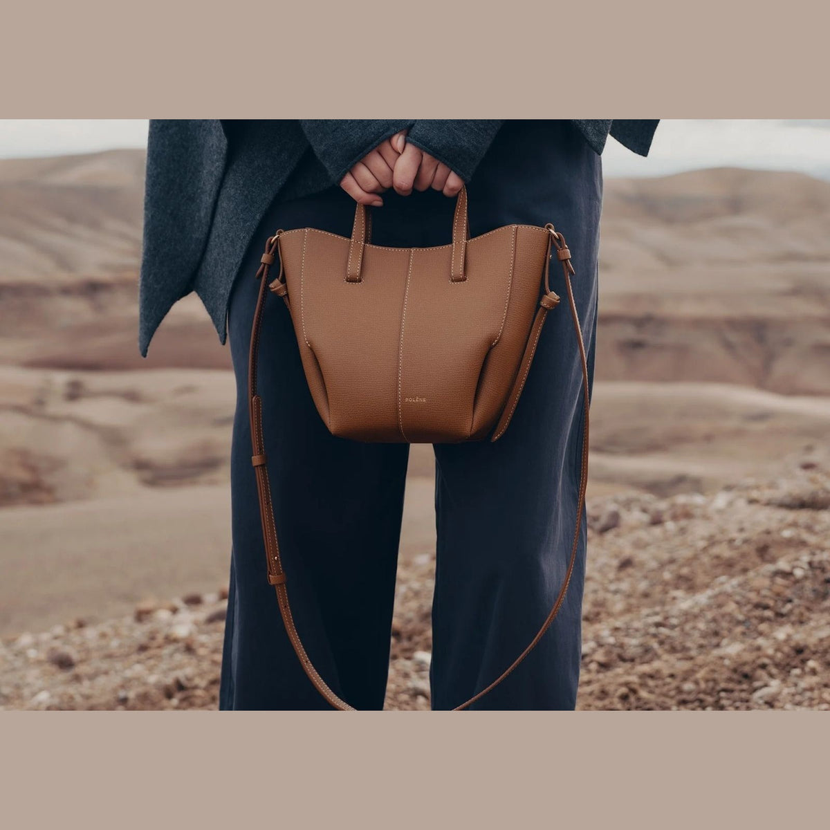 Polène Cyme Tote Nano Edition Textured Camel