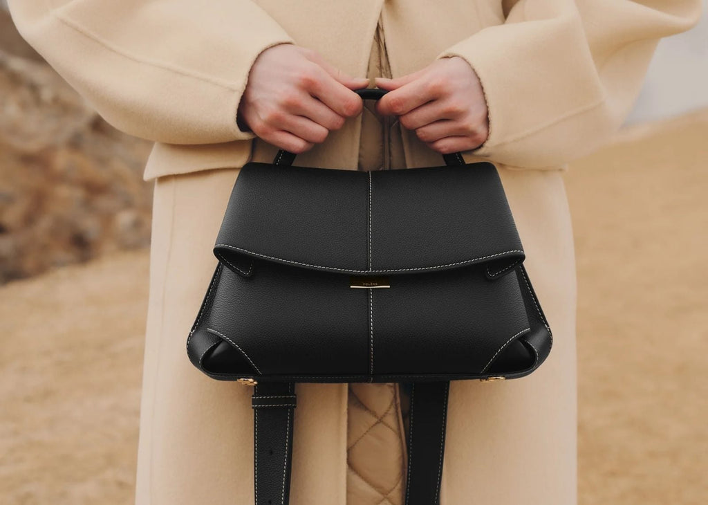 Polène Mokki Edition Textured Black with Ecru Stitching