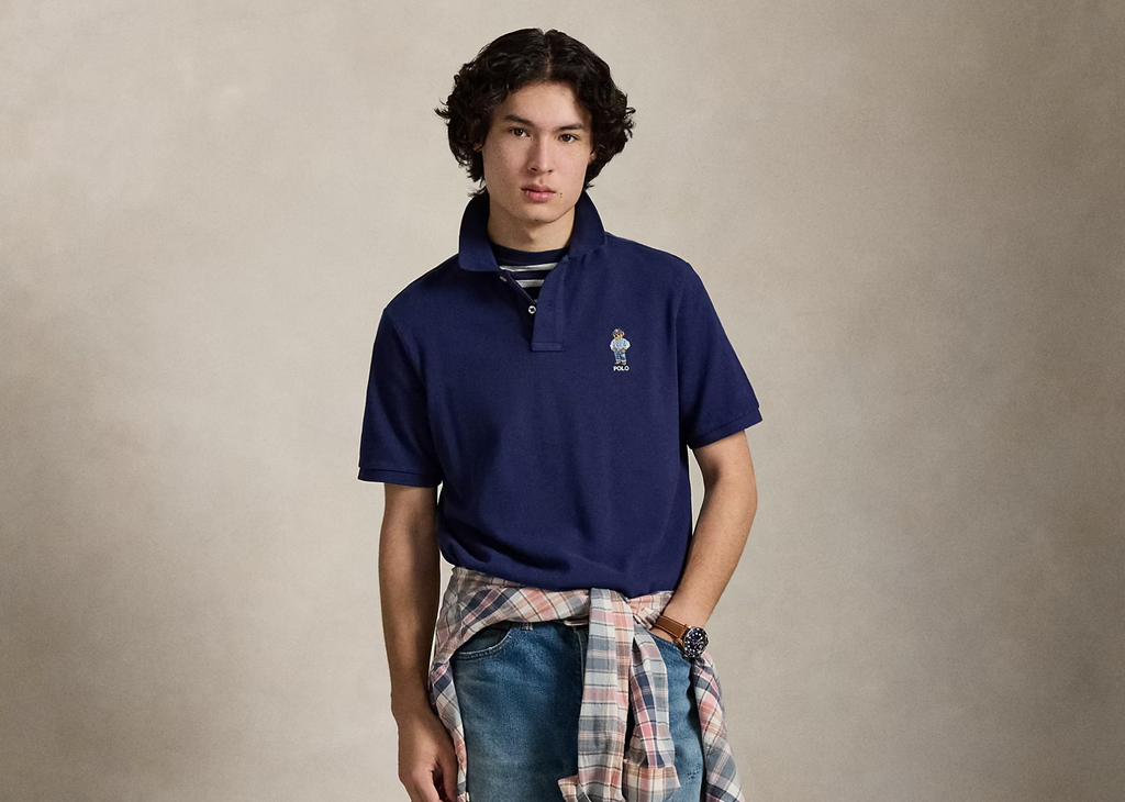 Polo Ralph Lauren Classic Fit Polo Bear Mesh Polo Shirt Cruise Navy Heritage Bear
