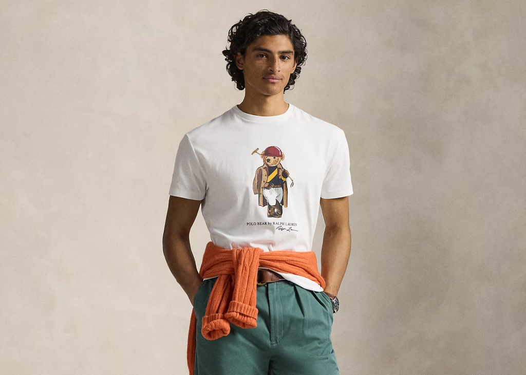 Polo Ralph Lauren Custom Slim Fit Polo Bear Jersey T-Shirt White Society Bear
