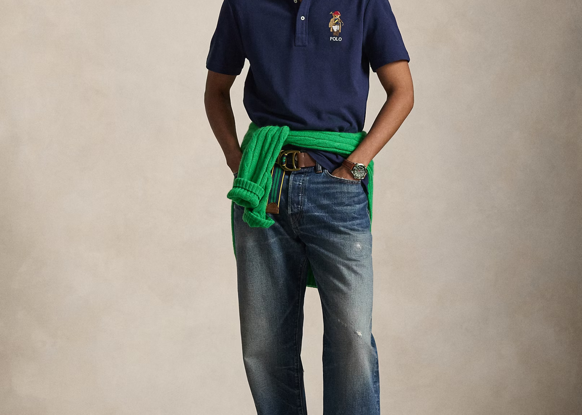 Polo Ralph Lauren Custom Slim Fit Polo Bear Mesh Polo Newport Navy Bear